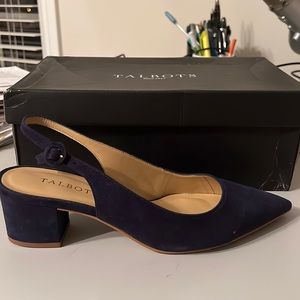 Brand new in box Talbots Erica Slingback pump, indigo blue, suede leather, 8M
